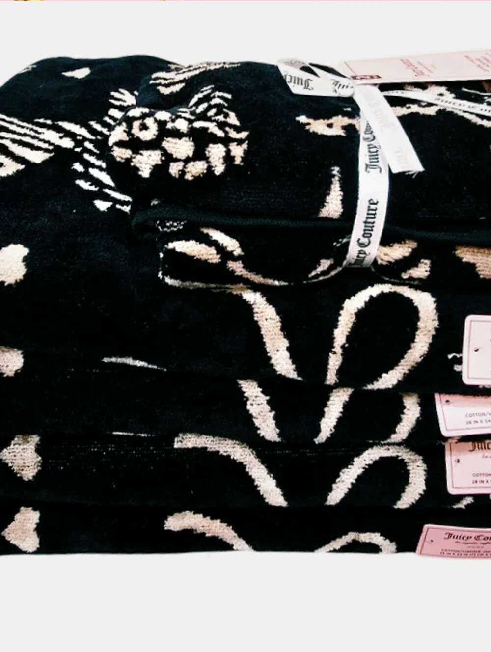 Juicy Couture Home Leopord/Zebra Print Bows/Hearts Viscose Cotton Towel Set